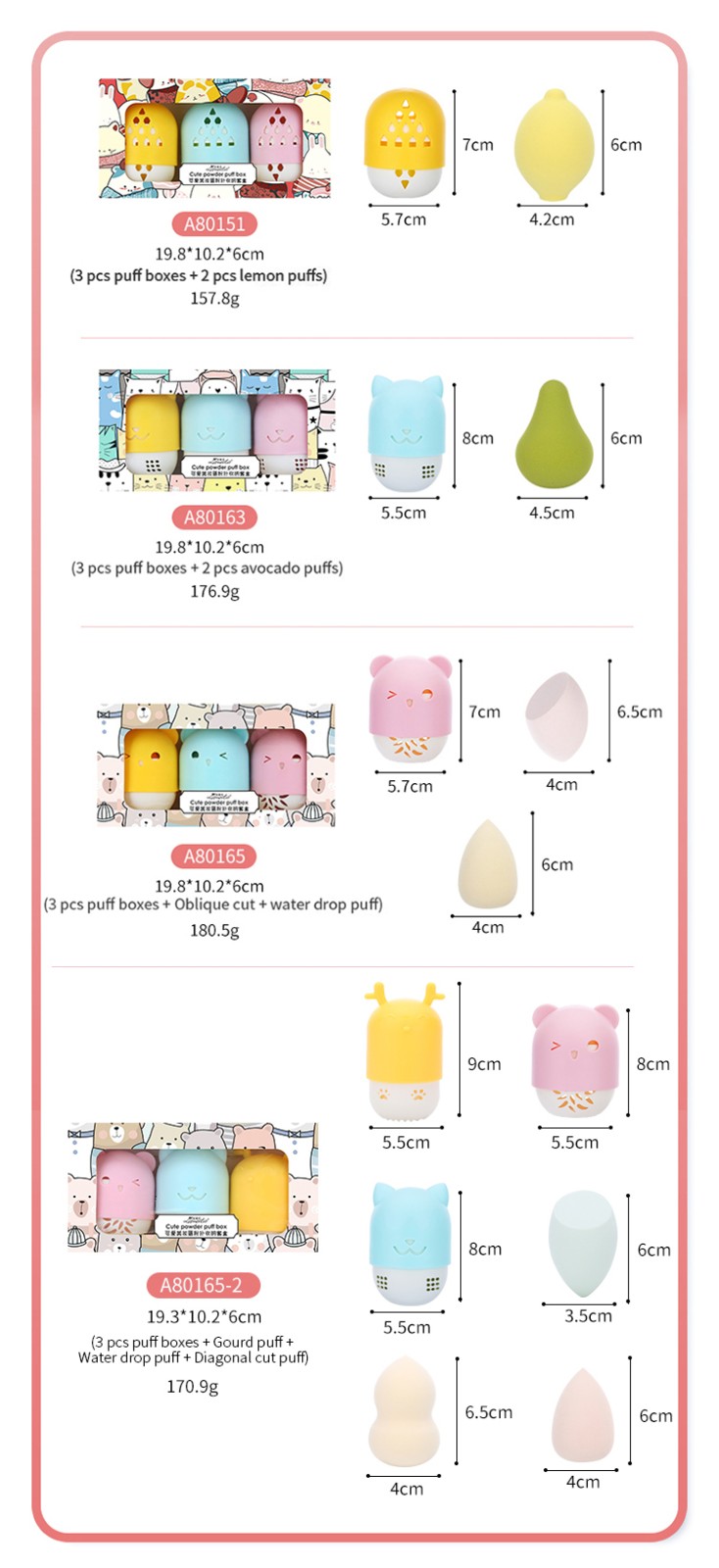 Lameila New Design Holiday Gift 5in1 Beauty Make Up Sponge Blender Holder Mini Cute bear Cosmetic Makeup Sponge Sets A80151 A80163 A80165