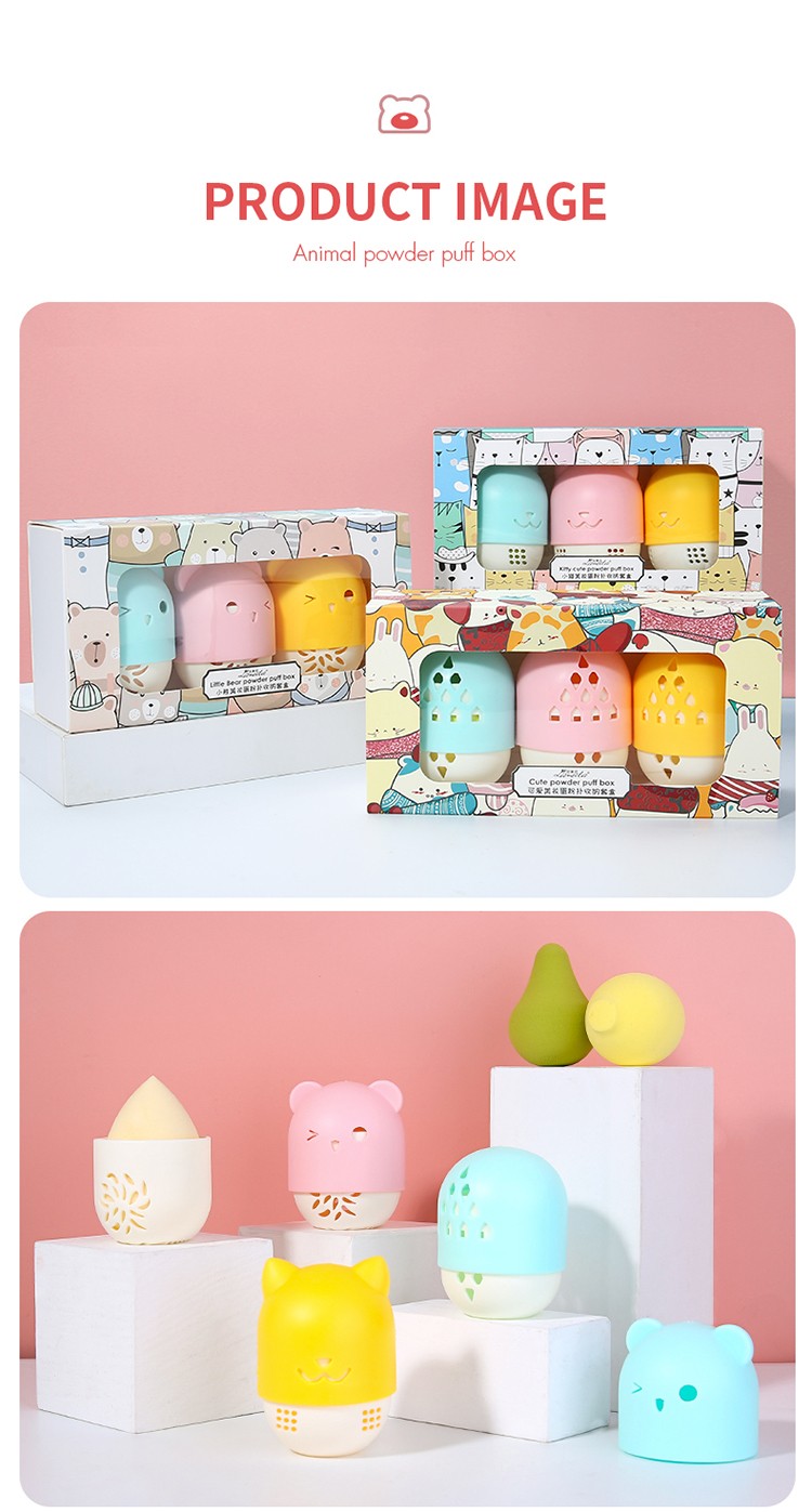 Lameila New Design Holiday Gift 5in1 Beauty Make Up Sponge Blender Holder Mini Cute bear Cosmetic Makeup Sponge Sets A80151 A80163 A80165