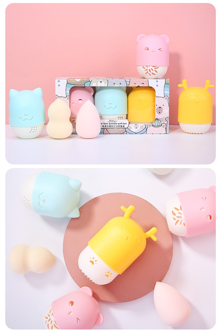 Lameila New Design Holiday Gift 5in1 Beauty Make Up Sponge Blender Holder Mini Cute bear Cosmetic Makeup Sponge Sets A80151 A80163 A80165