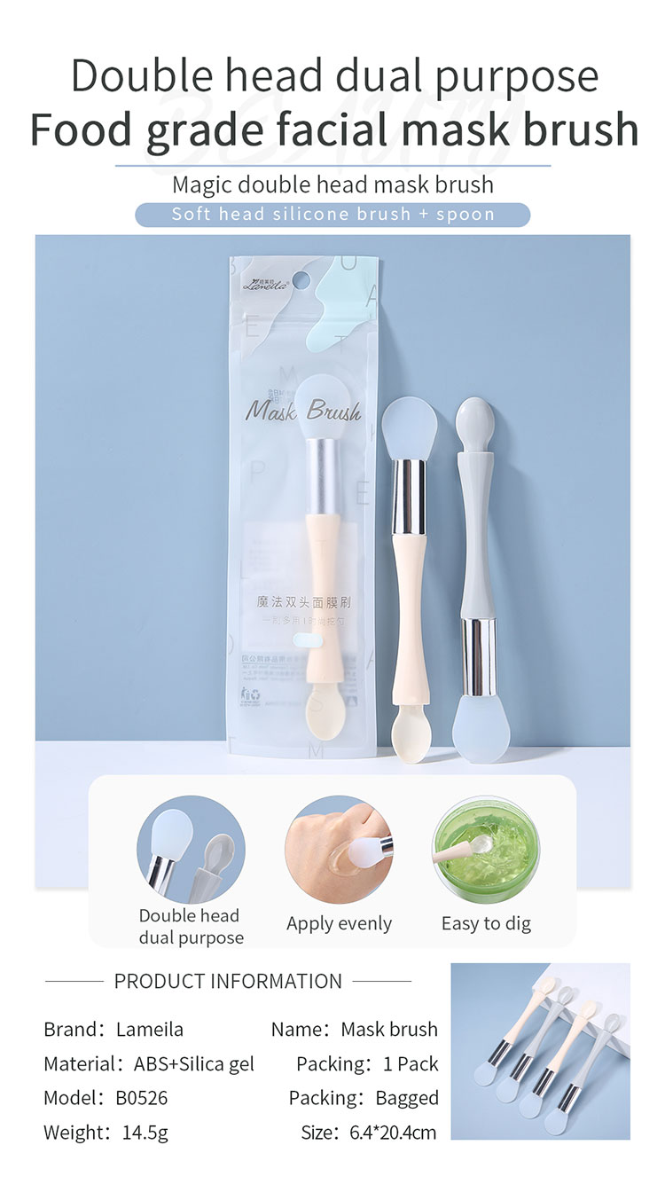 Lameila New Double-headed DIY Skincare Mask Brush Facial Mask Applicator Nylon Silicone Face Mask Brush And Spoon B0526