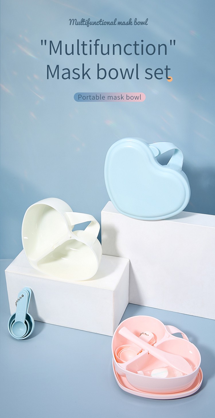 Lameila Guangzhou plastic bowl heart-shaped 7 in 1 plastic mask bowl set facial bowl spoon brush set D0895