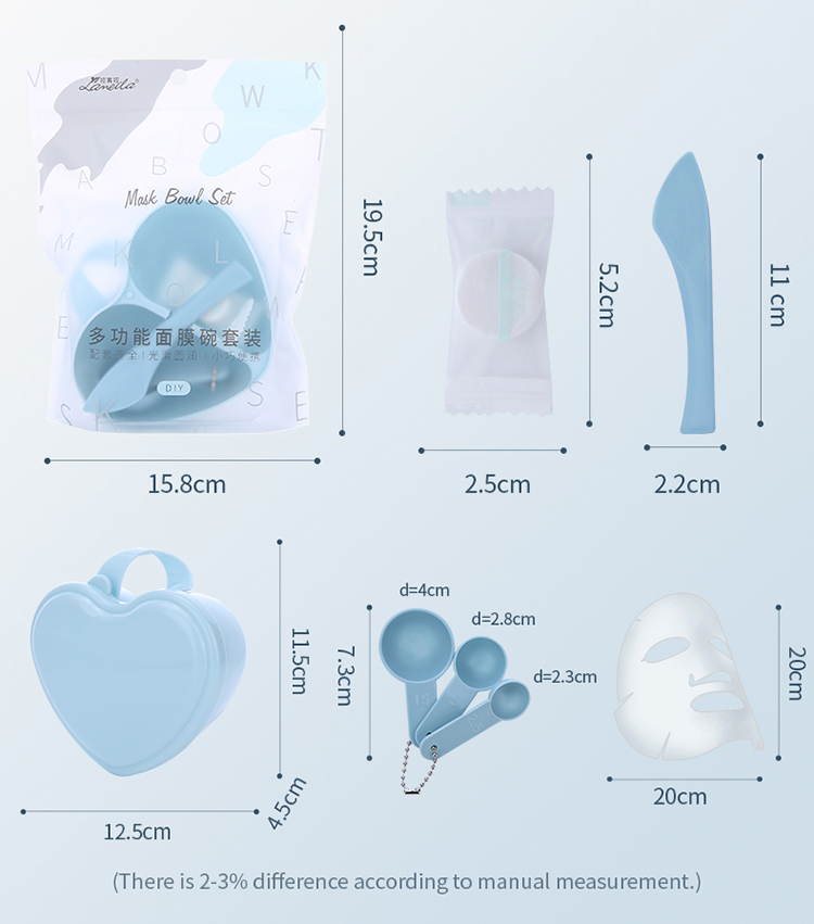 Lameila Guangzhou plastic bowl heart-shaped 7 in 1 plastic mask bowl set facial bowl spoon brush set D0895