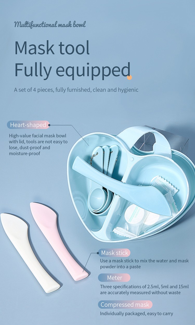 Lameila Guangzhou plastic bowl heart-shaped 7 in 1 plastic mask bowl set facial bowl spoon brush set D0895