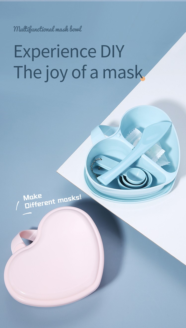 Lameila Guangzhou plastic bowl heart-shaped 7 in 1 plastic mask bowl set facial bowl spoon brush set D0895