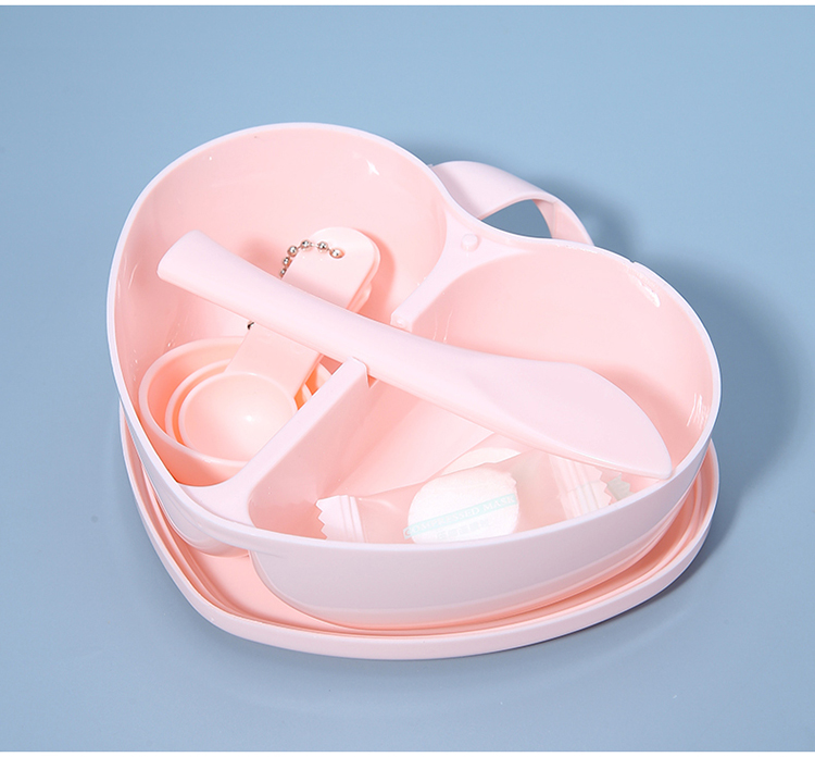 Lameila Guangzhou plastic bowl heart-shaped 7 in 1 plastic mask bowl set facial bowl spoon brush set D0895