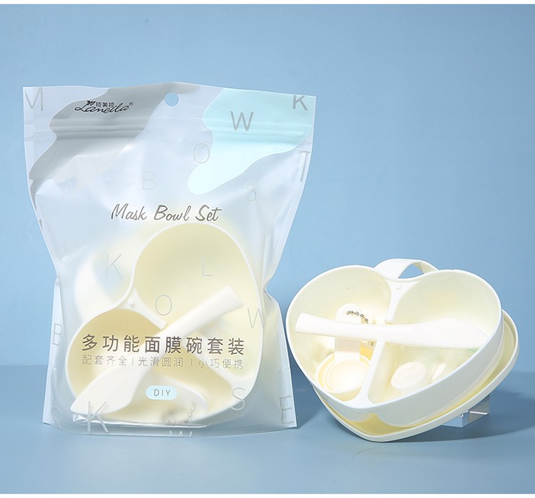Lameila Guangzhou plastic bowl heart-shaped 7 in 1 plastic mask bowl set facial bowl spoon brush set D0895