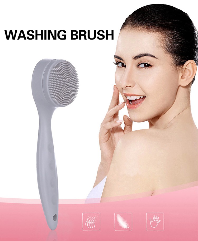 Lameila Wholesale Private Label Manual Soft Facial Care Cleanser Silicone Face Cleaning Washing Brush With Handle C0367