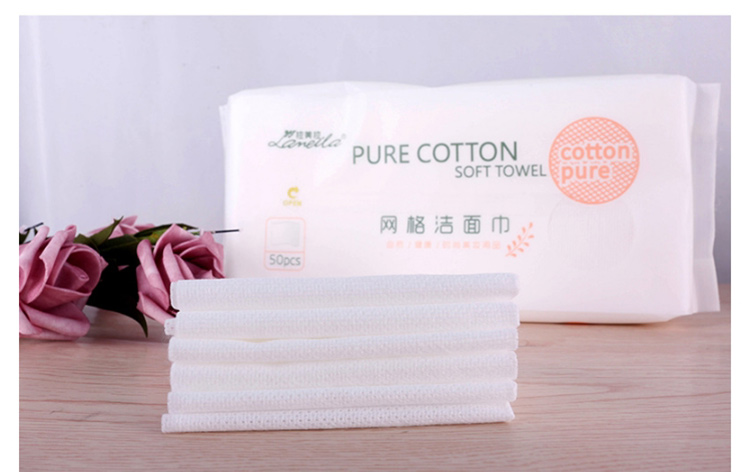 Lameila factory oem clean face towel 50pcs custom packaging size non-woven mesh cotton salon disposable facial towel B248
