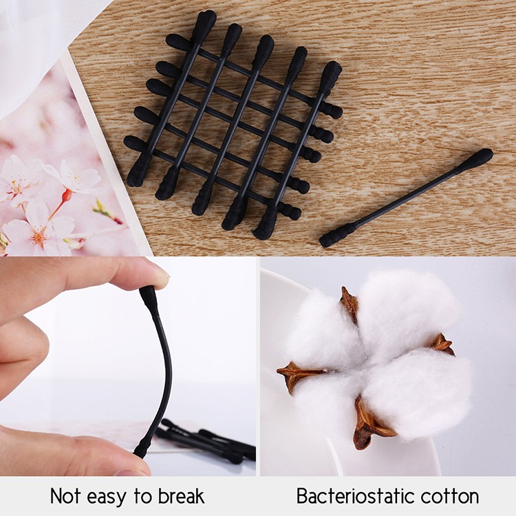 Lameila Amazon Hot Sales Wholesale Cotton Buds 200pcs Black Spiral And Round Tips Paper Stick Ear Cotton Swab For Daliy Use A661