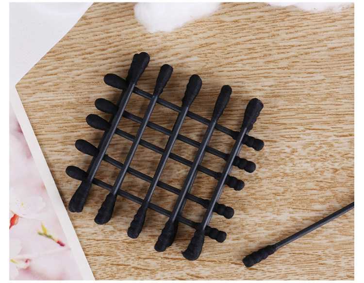 Lameila Amazon Hot Sales Wholesale Cotton Buds 200pcs Black Spiral And Round Tips Paper Stick Ear Cotton Swab For Daliy Use A661