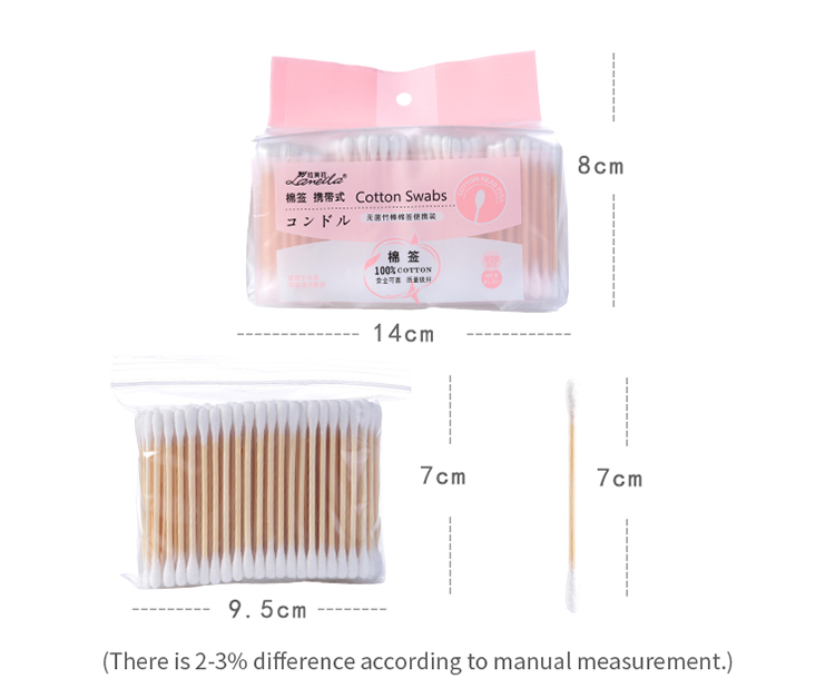 Lameila wholesale makeup bamboo stick round double head tips cotton buds cotton swabs travel set package b0144