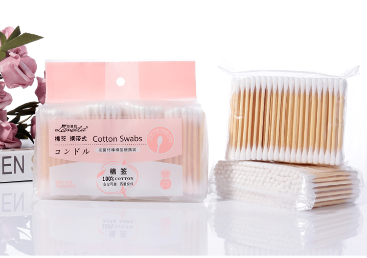 Lameila wholesale makeup bamboo stick round double head tips cotton buds cotton swabs travel set package b0144