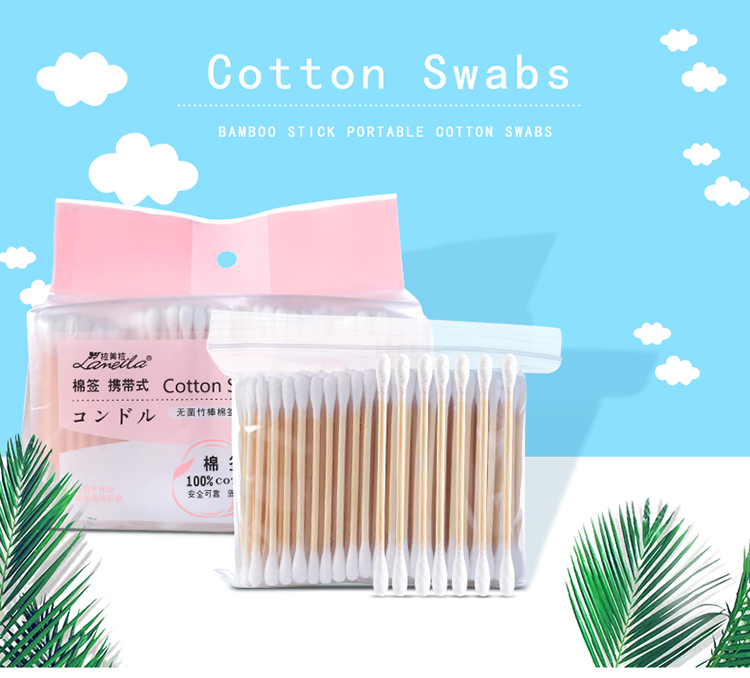 Lameila wholesale makeup bamboo stick round double head tips cotton buds cotton swabs travel set package b0144