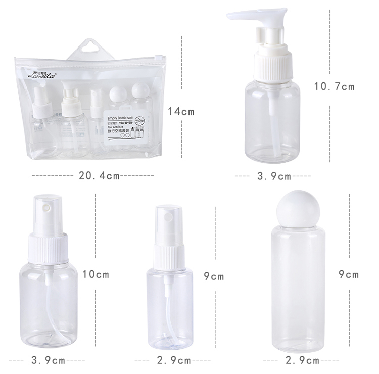 Lameila Hot Sale Cosmetic Bottle 5pcs/Bag Packing Empty Travel Kit Bottle 50ml Pet Empty Spray Bottles Set LA1070