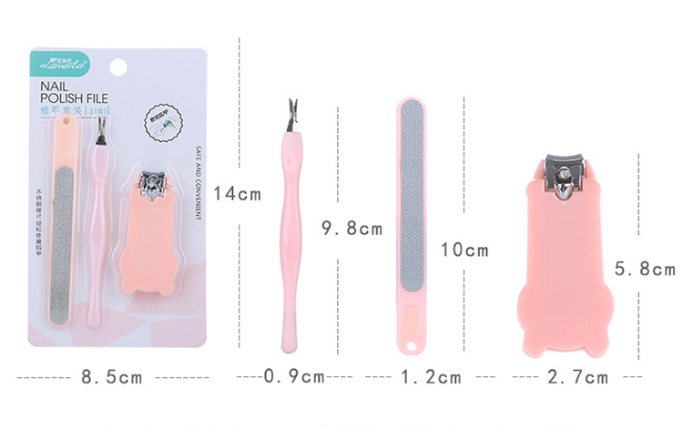 Lameila wholesale 3pcs nail care tools stainless steel cute nail clipper set manicure set F0105