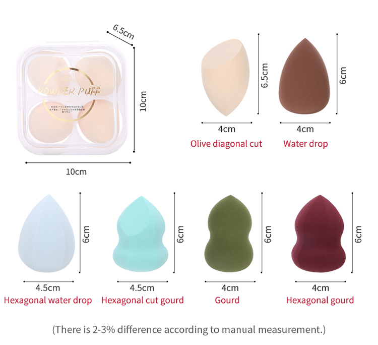 Lameila mixed colors shape beauty sponge 4pcs box customized logo foundations latex free large nude makeup sponge A80210