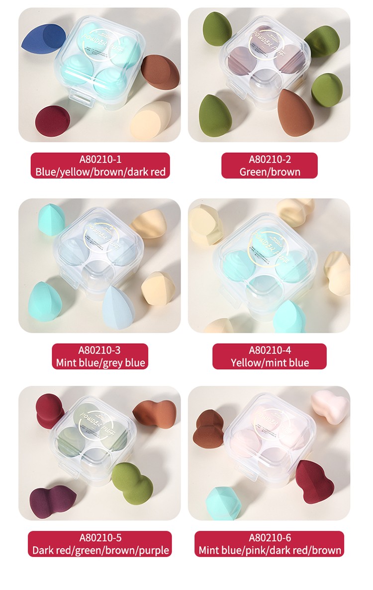 Lameila mixed colors shape beauty sponge 4pcs box customized logo foundations latex free large nude makeup sponge A80210