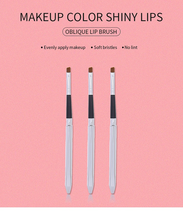 Lameila Ladies Makeup Tools Slant Silver Lip Gloss Makeup Brush Single Cosmetic Lipgloss Applicator Nylon Brush With Tube B0492