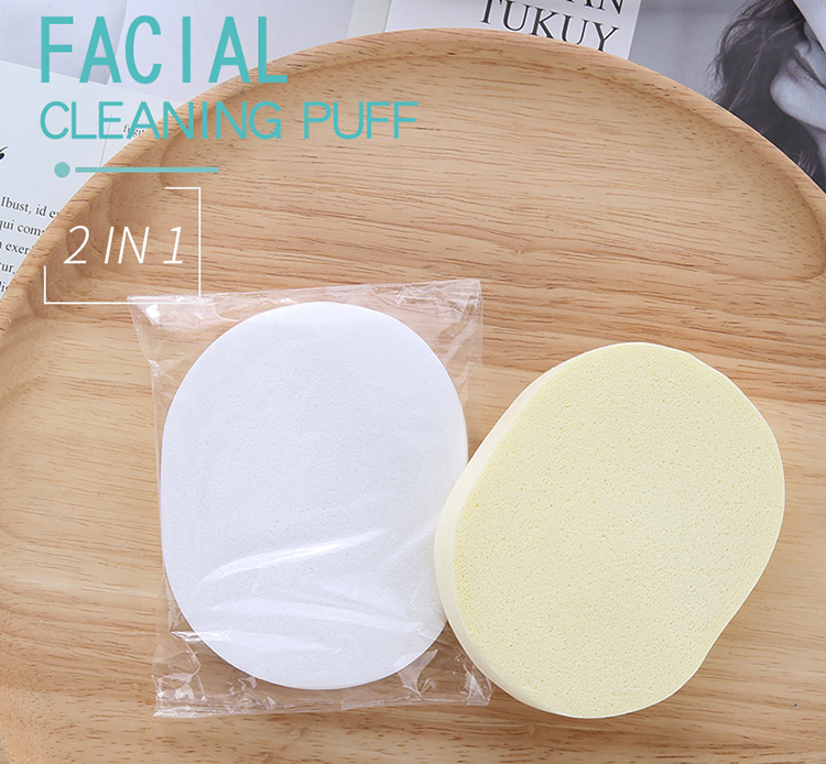 Lameila Hot Sale 2 Pieces Facial Cleansing Sponge Deep Clean Face Care Tools White And Yellow Face Cleaning Puff B2187