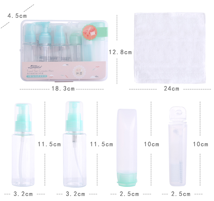 Lameila Cosmetic plastic bottle travel environmental protection kit bottle with facial cleaning puff 15 pieces in packLa1097