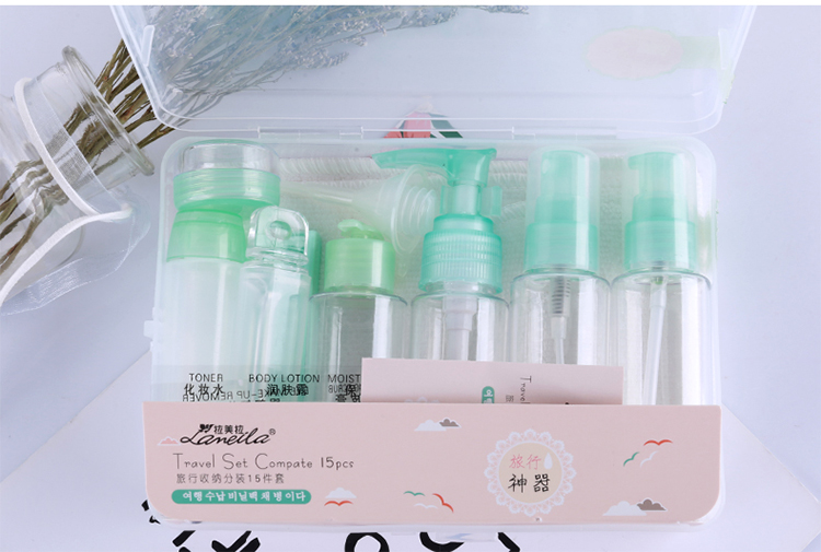 Lameila Cosmetic plastic bottle travel environmental protection kit bottle with facial cleaning puff 15 pieces in packLa1097