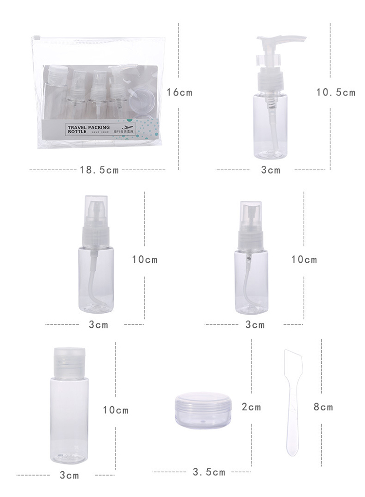 Lameila 7pcs Transparent Plastic Travel Empty Bottle Set Portable Makeup No Odor Spray Bottle Sets LM208