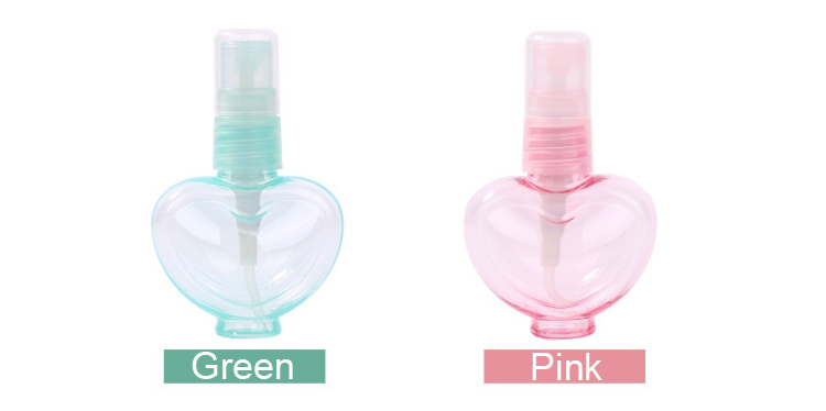 Lameila 25ml Spray Perfume Bottles Green Pink Heart Shape Fine Mist Alcohol Empty Plastic Travel Bottle LM695