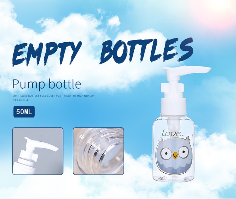 Lameila 50ml Airless Cute Pump Bottle PET Round Shape Body Lotion Shower Shampoo Refillable Travel Empty Bottles LM734