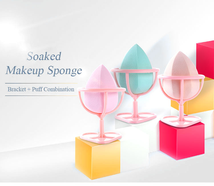 Yousha Manufacturer Latex Free Soft Colorful Hexagonal Water Drop Shape Foundation Powder Puff Makeup Sponge With Holder YF128