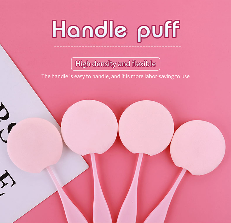 Yousha professional Private Label latex free pink face makeup cream round sponge cosmetic makeup powder puffs with handle YF138