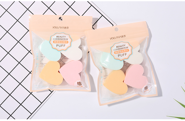 Yousha facial makeup puff makeup sponges heart 4pcs pink white light blue Foundation cosmetic blending sponges puff YF144