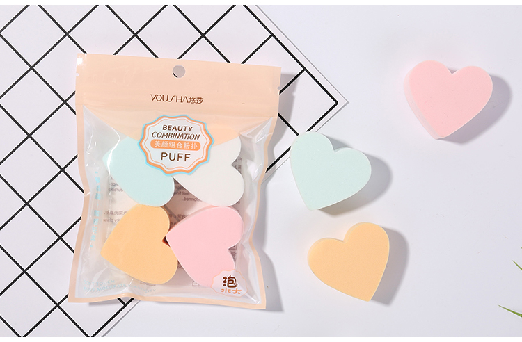 Yousha facial makeup puff makeup sponges heart 4pcs pink white light blue Foundation cosmetic blending sponges puff YF144