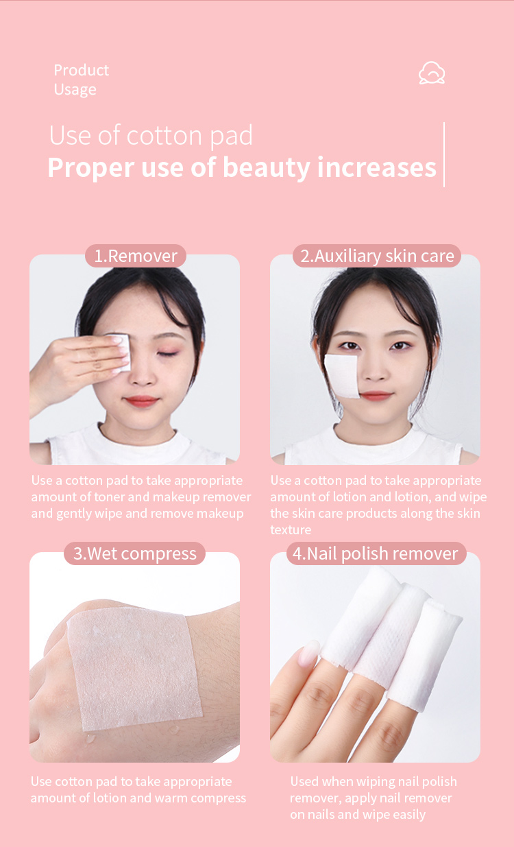 Yousha Wholesale 1000 pcs eco-friendly disposable cosmetic organic cotton pad face skin care square facial makeup remover pads YV061