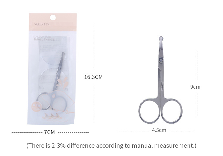 Yousha Wholesales point head eyebrow grooming scissors safety stainless steel nose hair beauty eyebrow scissors YO013