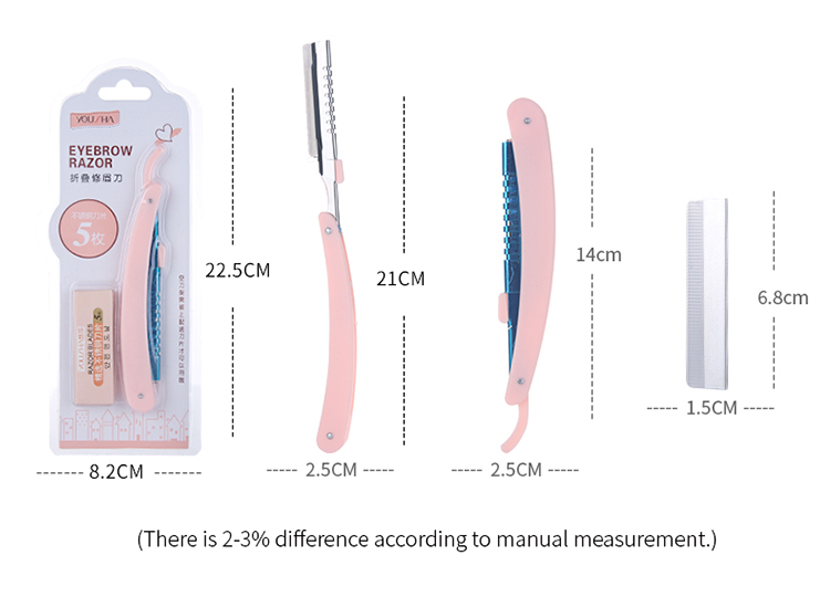 Yousha 6in1 Stainless Steel 1Pcs With Replaceable 5 Blades Fashion Plus Folding Eyebrow Trimmer Razor Eye Cosmetic Tools YX035
