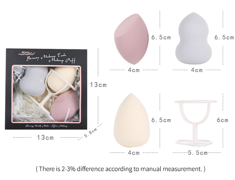 Lameila Cheap Price 4in1 Latex Free 3 Shapes Foundation Puff Sponges Set With Holder Beauty Makeup Sponge Blender A80148