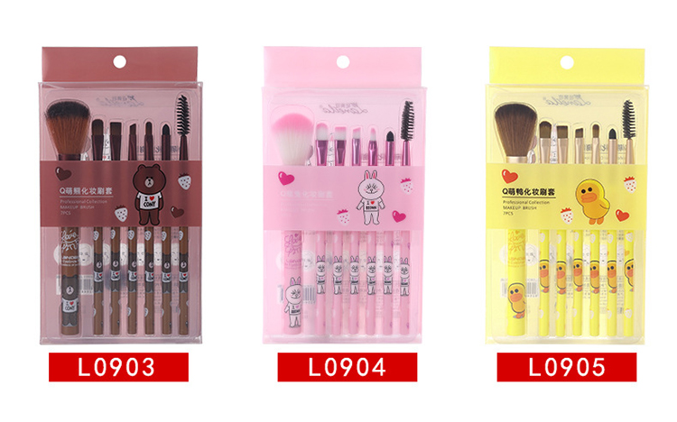 Lameila Cartoon Handle 7pcs Professional Foundation Brush Set Synthetic Hair Private Label Luxury Powder Makeup BrushesL0903/L0904/L0905