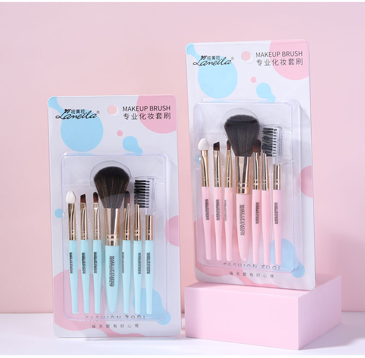 Lameila Pink 7pcs Makeup Brushes Set Custom LOGO Nylon Hair Facial Foundation Powder Brushes For Ladies L0967