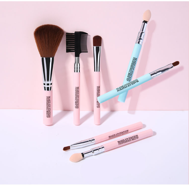 Lameila Pink 7pcs Makeup Brushes Set Custom LOGO Nylon Hair Facial Foundation Powder Brushes For Ladies L0967
