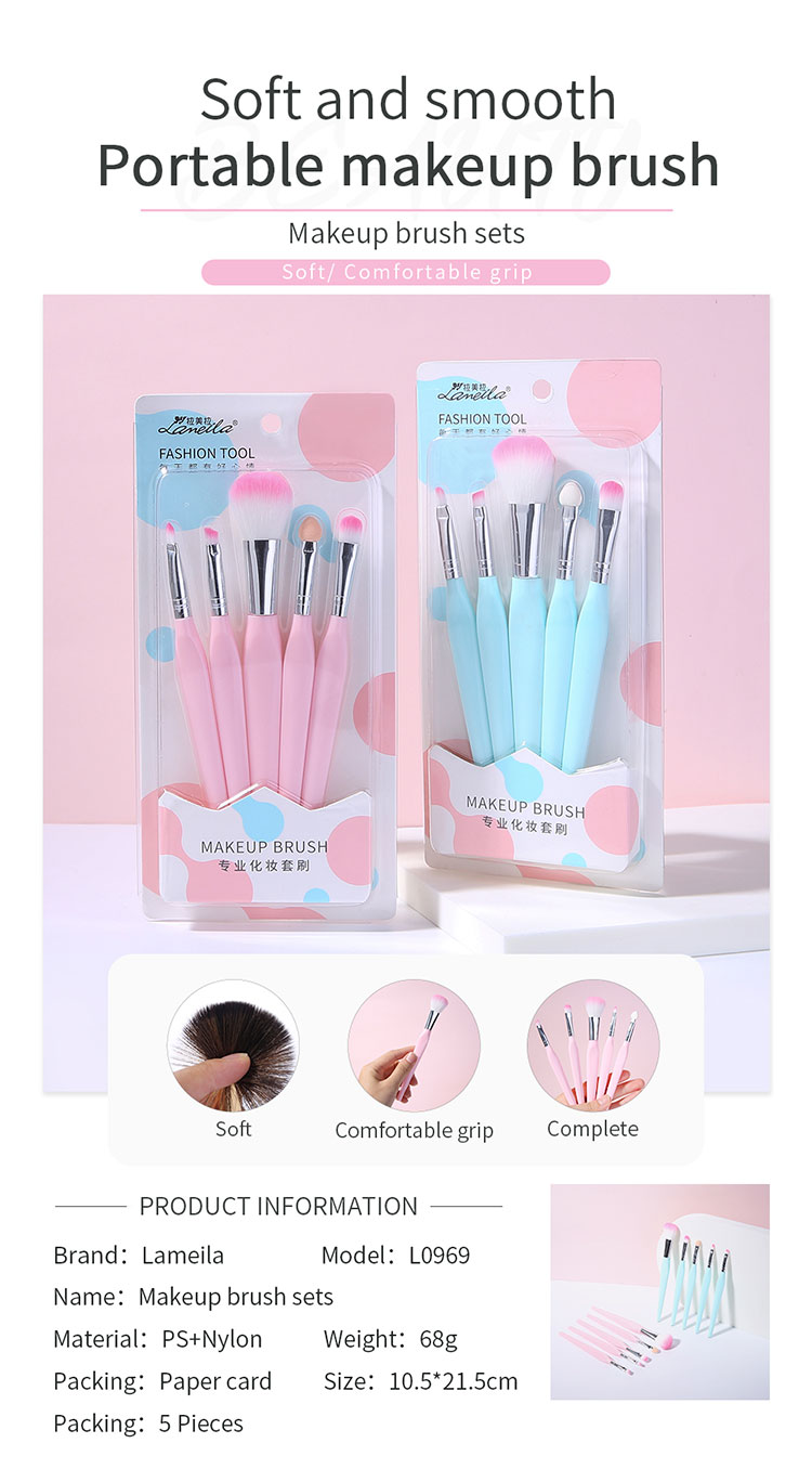 Lameila 5pcs Makeup Brushes Set Custom Logo With Plastic Case Synthetic Fibre Facial Foundation Powder Blush Brush L0969