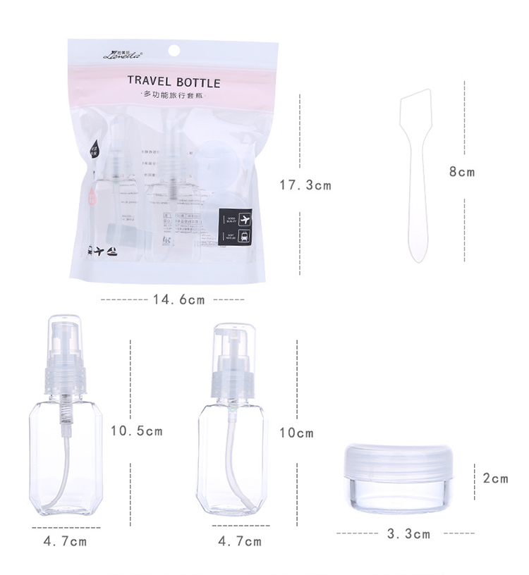 Lameila 5pcs Pack Private Label Clear Square Empty Plastic Lotion Pump Spray Bottle Kit PET Perfume Travel Bottles LA1092