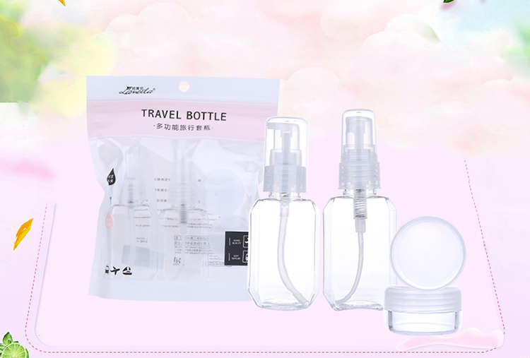 Lameila 5pcs Pack Private Label Clear Square Empty Plastic Lotion Pump Spray Bottle Kit PET Perfume Travel Bottles LA1092