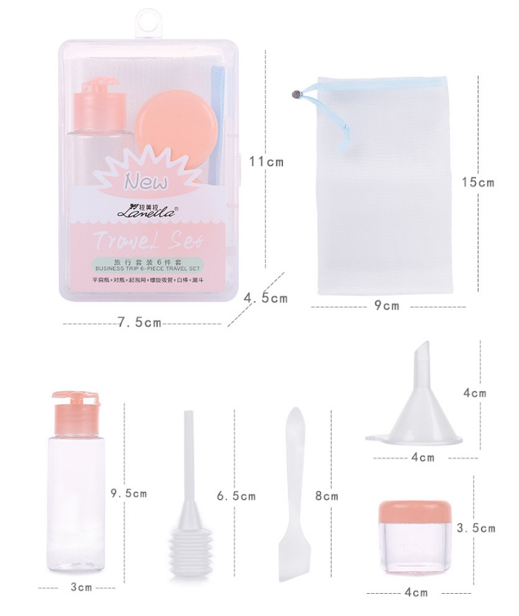 Lameila 6pcs Travel Bottles Flip Top Cap Foaming Net Personal Care Durable Using Outdoor Empty Bottle Set LM162