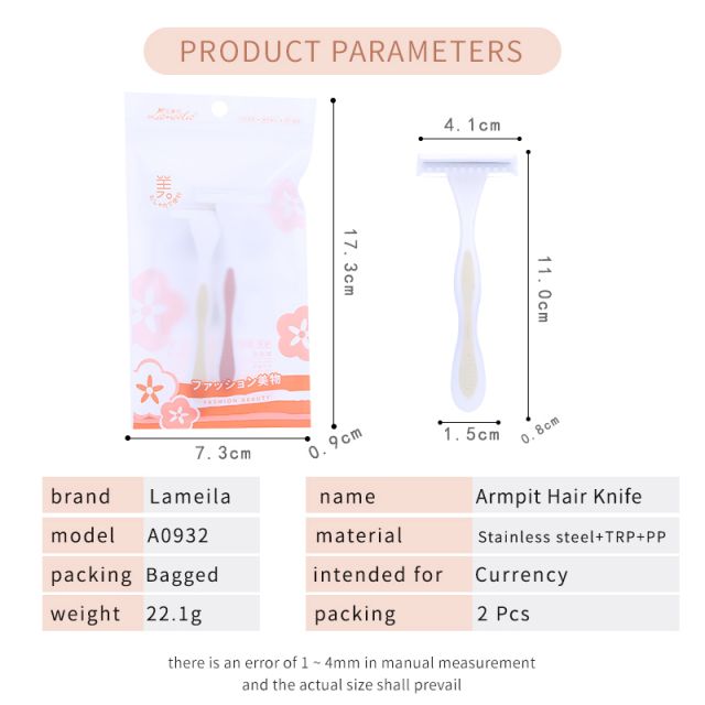 Lameila Wholesale OEM Safety Cheap Price 2 Pcs Shaving Razor Comfortable Stainless Steel Woman Razor Shaver Trimmer A0932