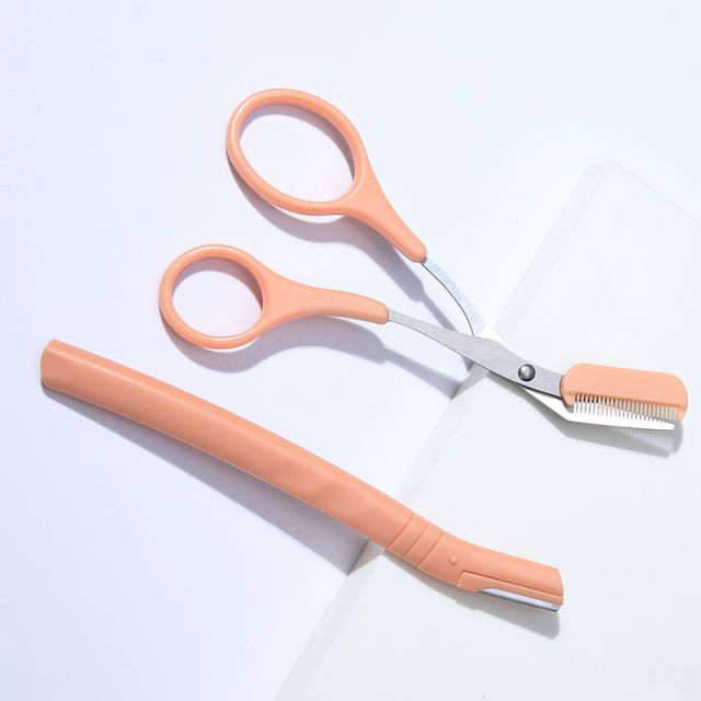 Lameila Eyebrow Razor Set 2 PCS Sharp Dermaplaning Eyebrow Trimming Kit Beauty Scissors With Mini Comb Orange Beauty Tools A966