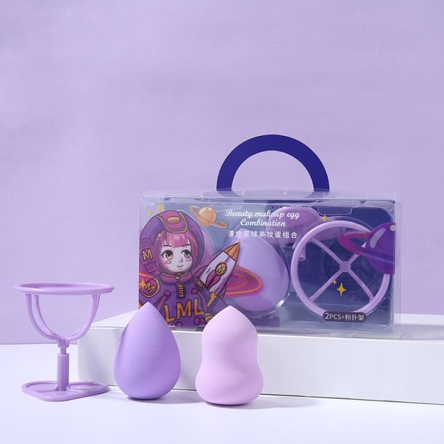 Lameila Best Selling 3pcs Makeup Sponge Holder Water Drop Latex Free Foundation Makeup Puff Blender Set Purple Soft A80224