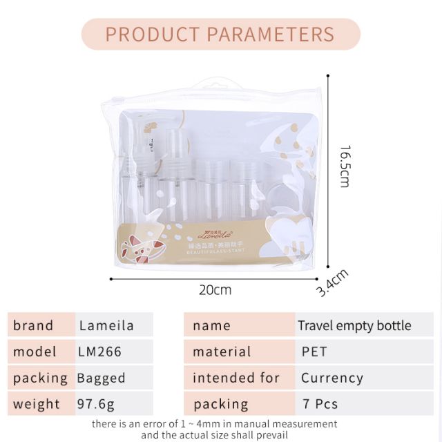 Lameila 50ml 7 Pcs Transparente Cosmetic Bottles Set PETConcentric Round Bottle Clean Travel Plastic Empty Bottle Set LM266