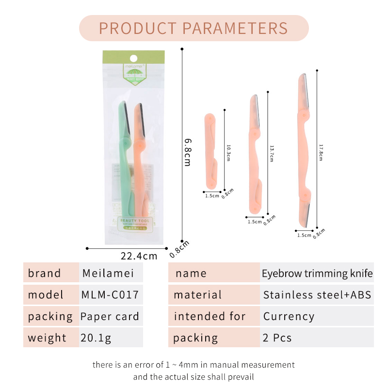 Private Label Eyebrow Razor Set Dermaplaning Blade Fashion 2pcs Shape Knife Plastic Handle Safe Foldable Eyebrow Trimmer