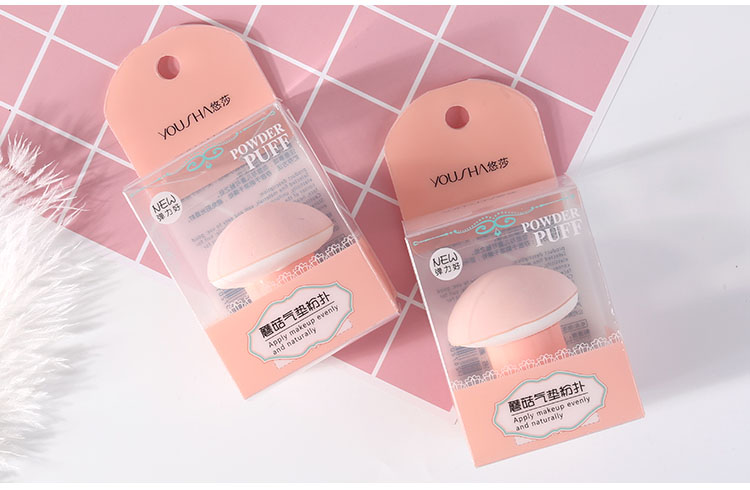 Yousha Manufacturer New Design Custom LogoLatex Free Soft Mushroom Shape Cosmetic Sponge Powder Puff With Plastic Handle YF140