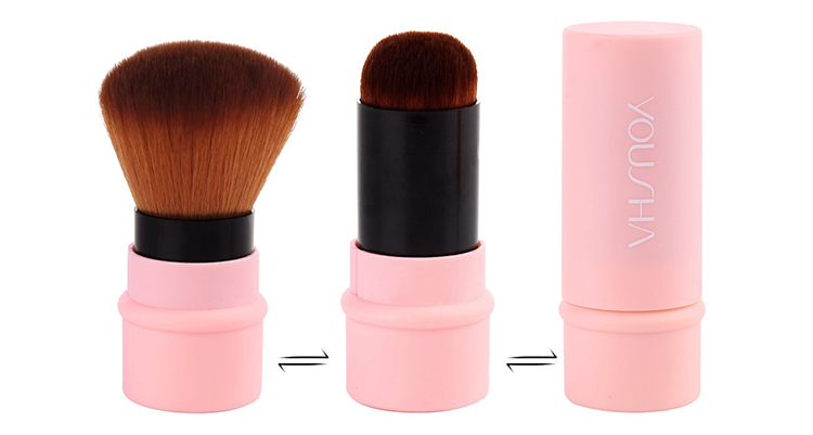 Yousha Custom Logo PS Handle Round Dense Telescopic Face Makeup Brush Retractable Pink Fluffy Makeup Brushes YC021